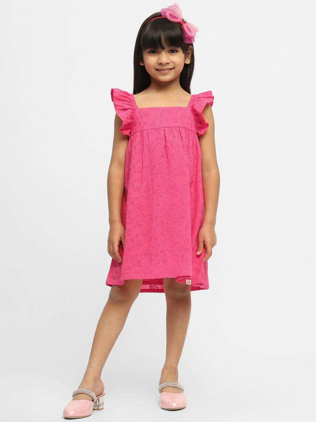 Bougainvillea Schiffli Embroidered Cotton Shift Dress