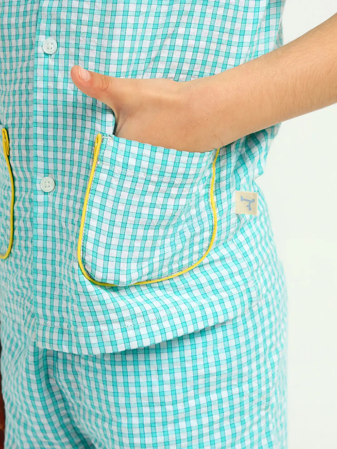 Mint Gingham Cotton Shirt & Pants Pyjama Set
