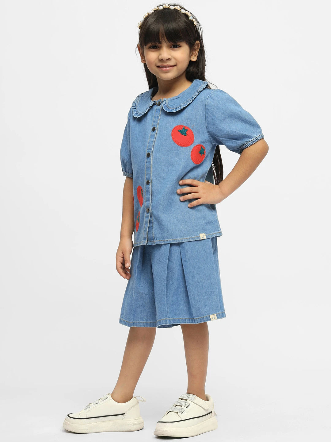 Tomato Cotton Denim Top & Skort Set