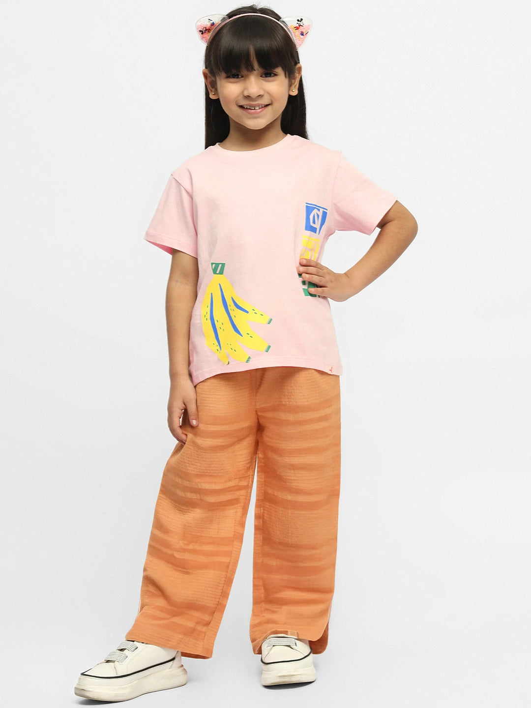 Banana Drop Shoulder Cotton Tee- Pink