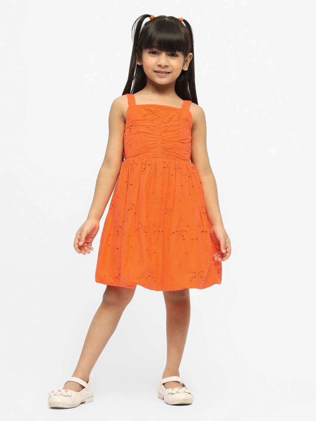Tangerine Schiffli Cotton Fit & Flare Dress