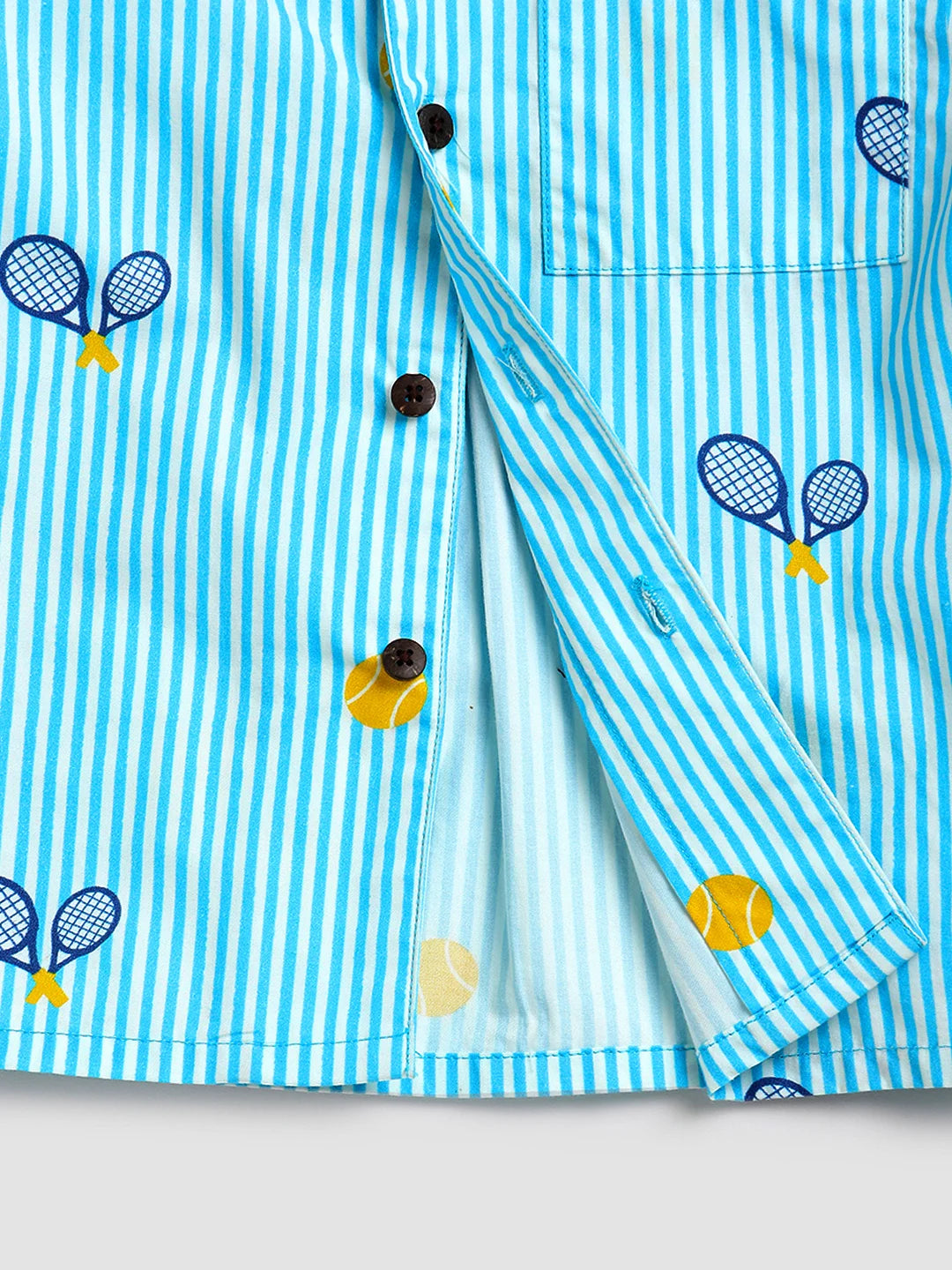 Boys Sky Blue Striped Tennis Print Shirt