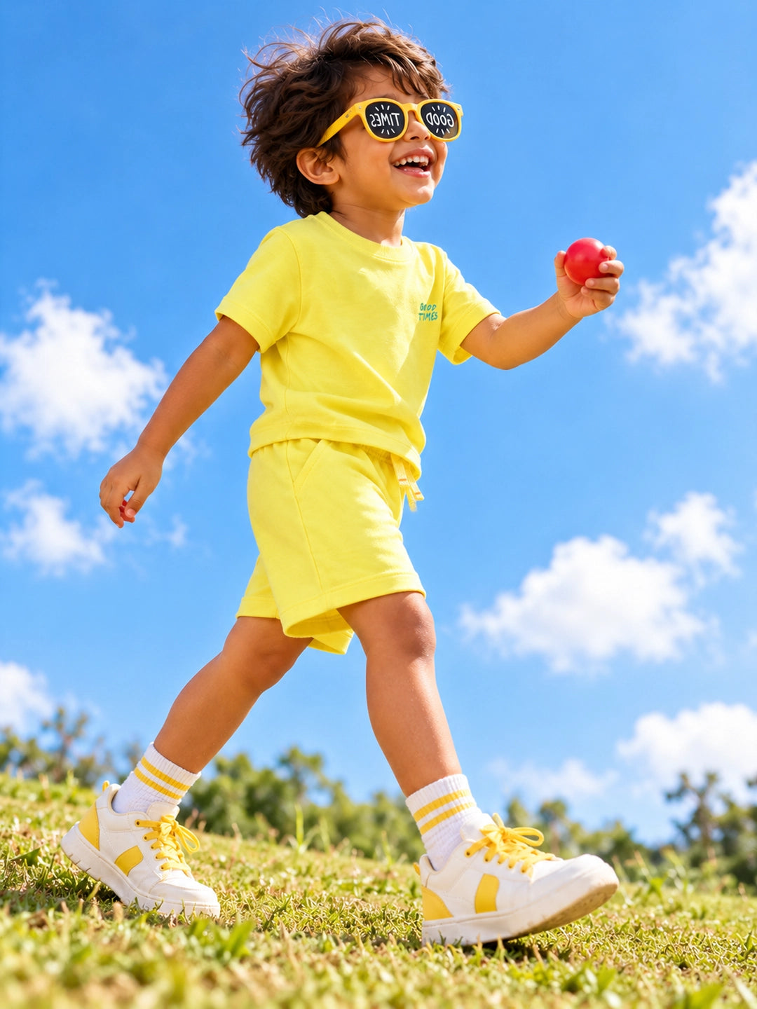 Playful Yellow T-Shirt & Shorts Set