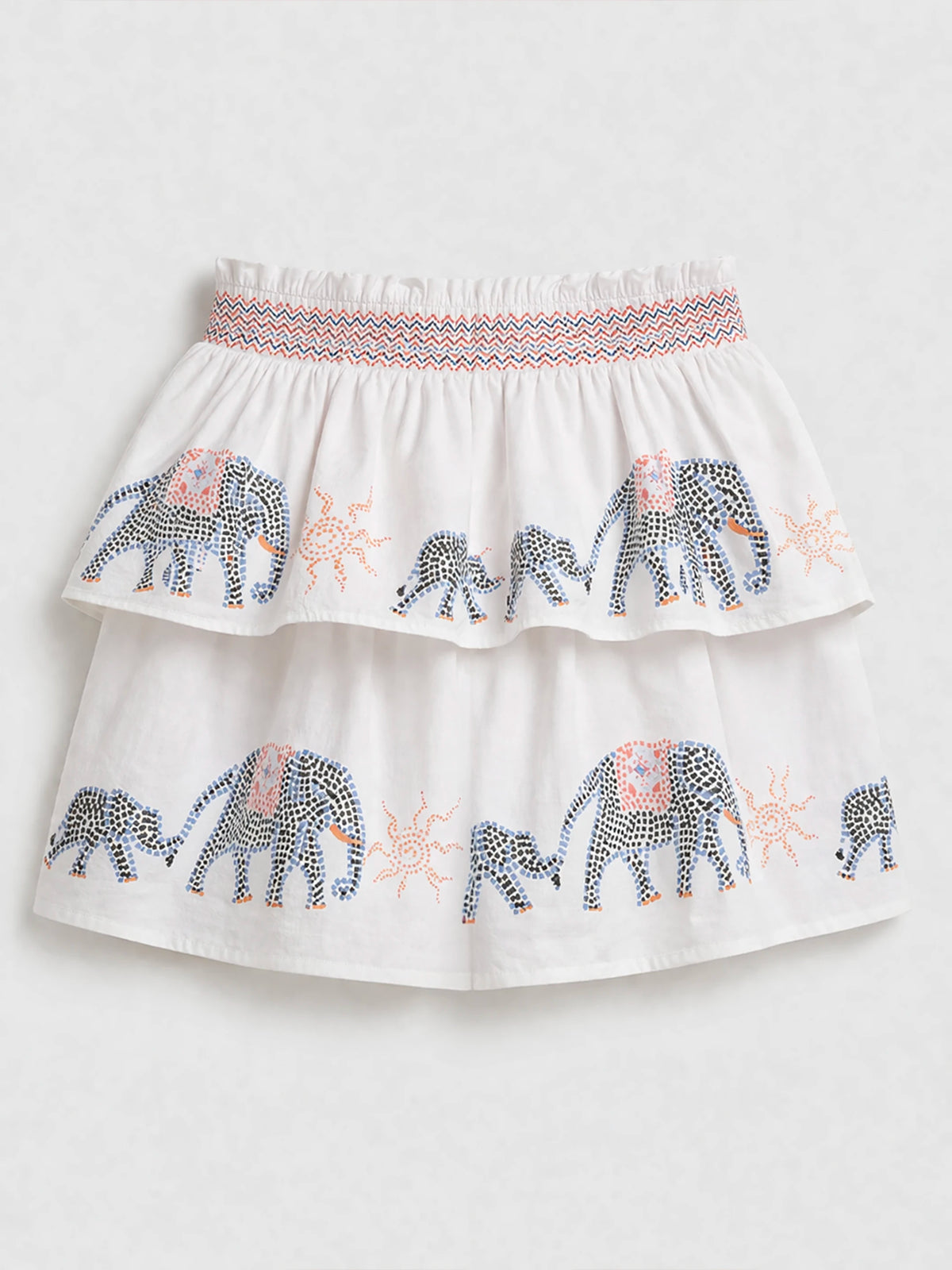 Ruffle Sleeve Top & Elephant Print Tiered Skirt Set