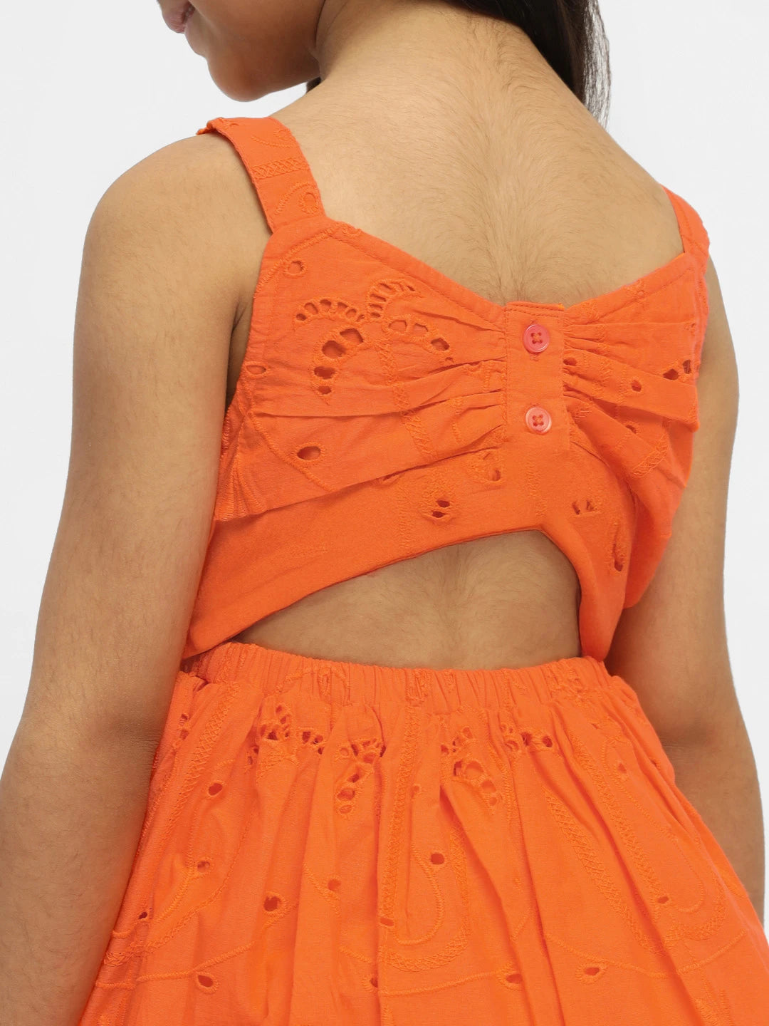 Tangerine Schiffli Cotton Fit & Flare Dress