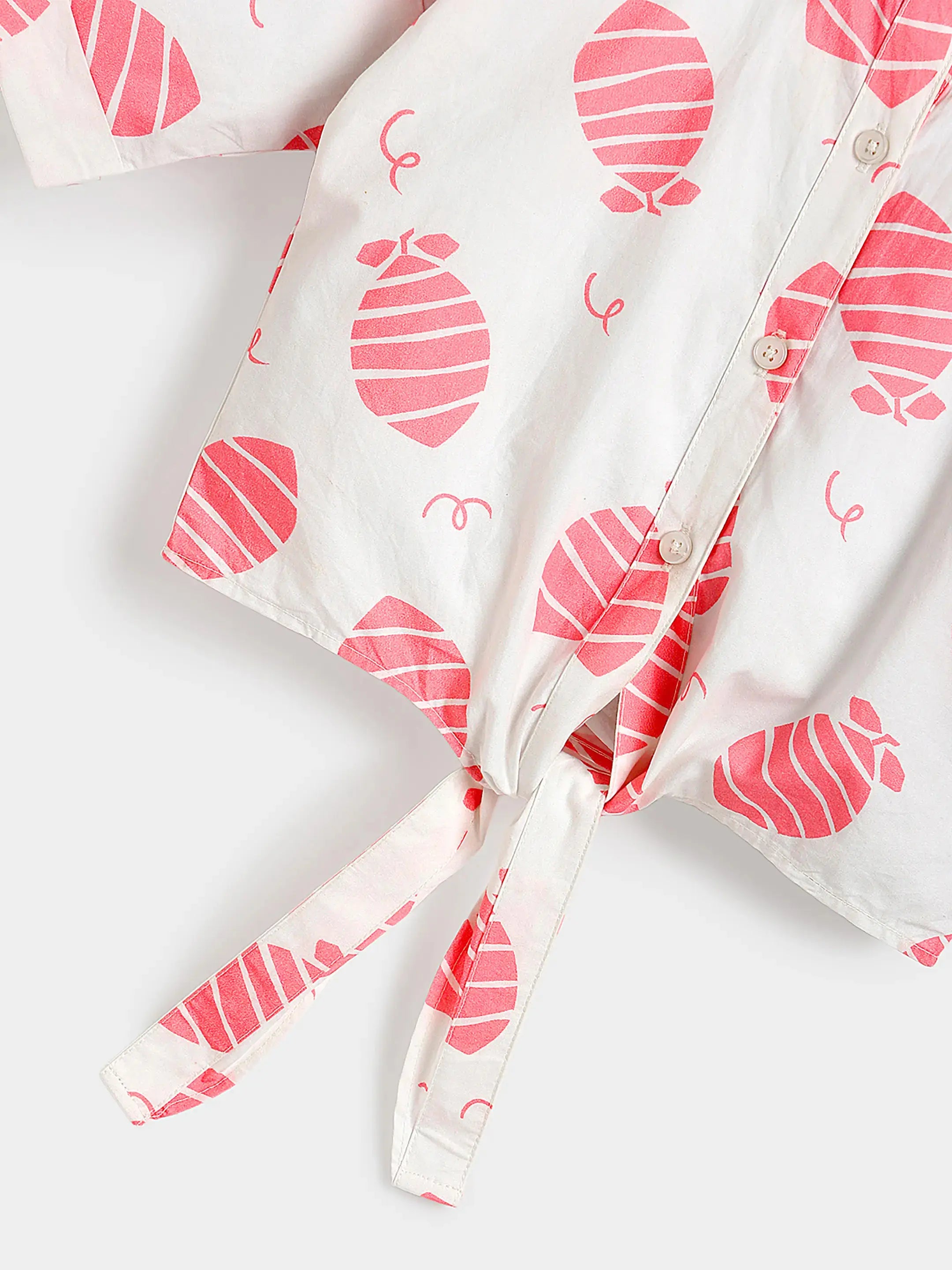 Pink Lemon Tie-Up Shirt & Scallop Denim Set