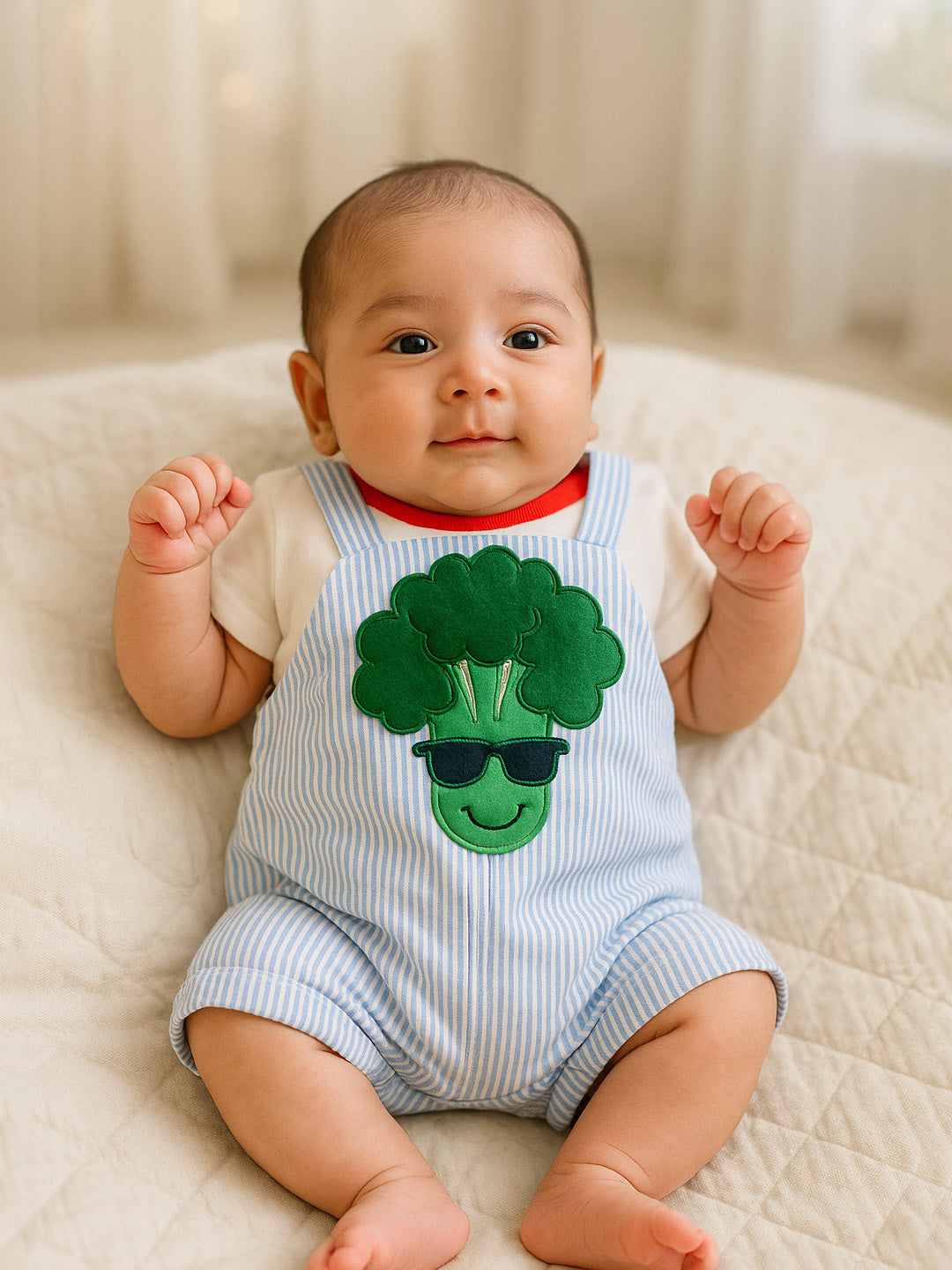 Broccoli Cotton Tee & Dungaree Set