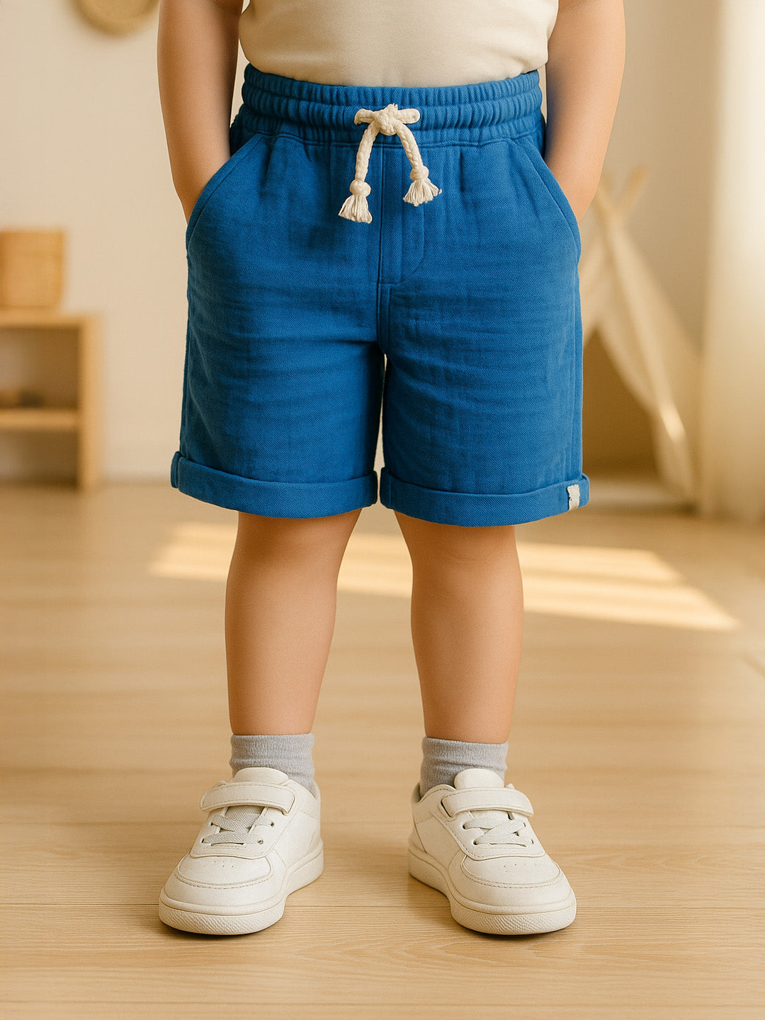 Ocean Crinkled Cotton Bermuda Shorts
