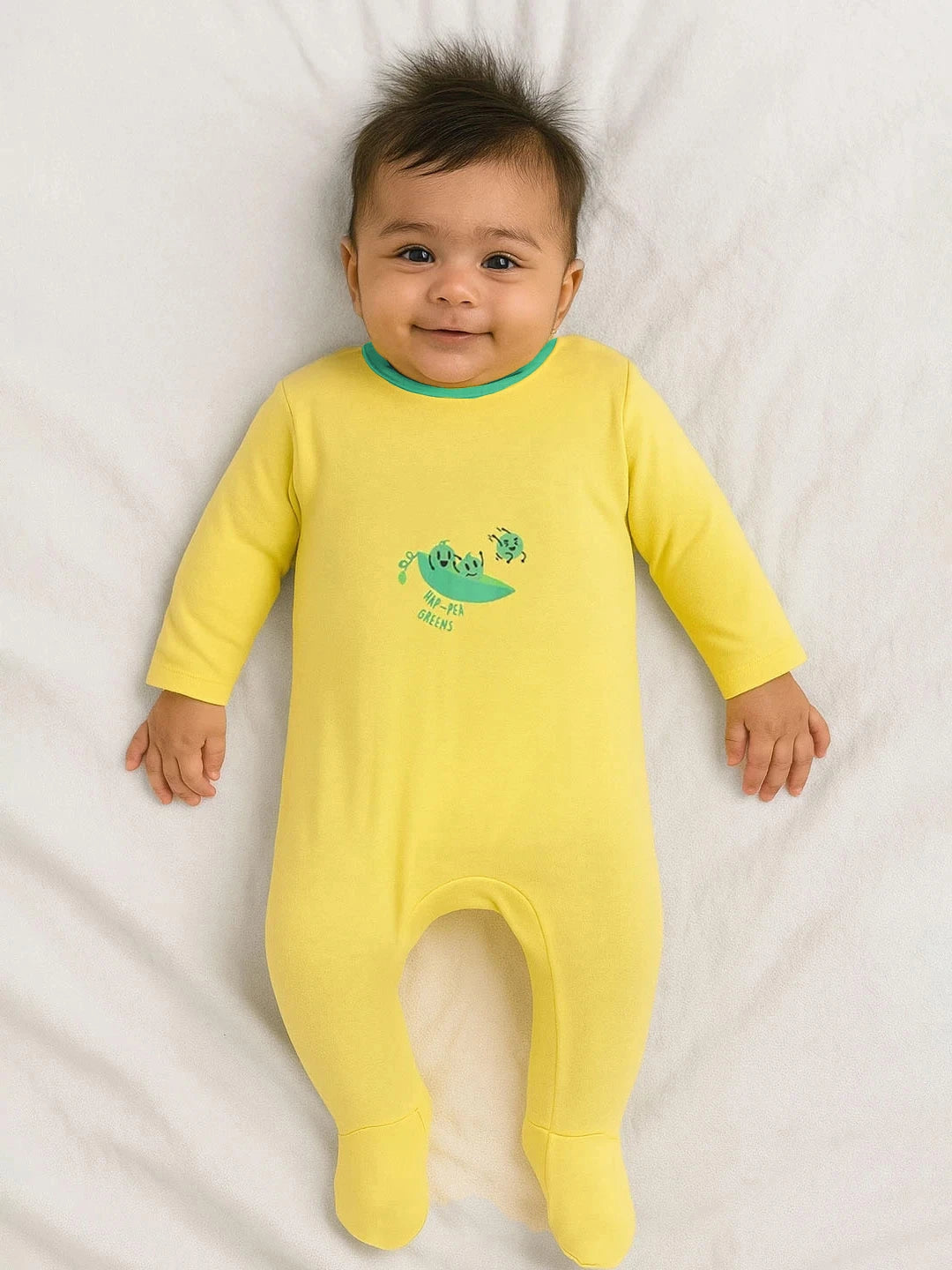 Hap-Pea Greens Footed Cotton Sleepsuit
