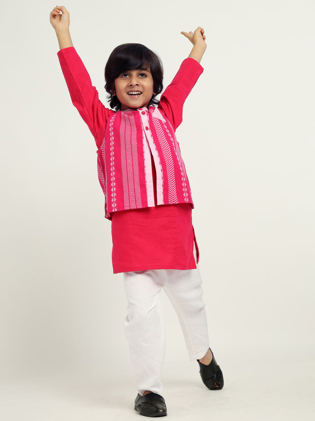 Pink Hibiscus Kurta Set With Jacket