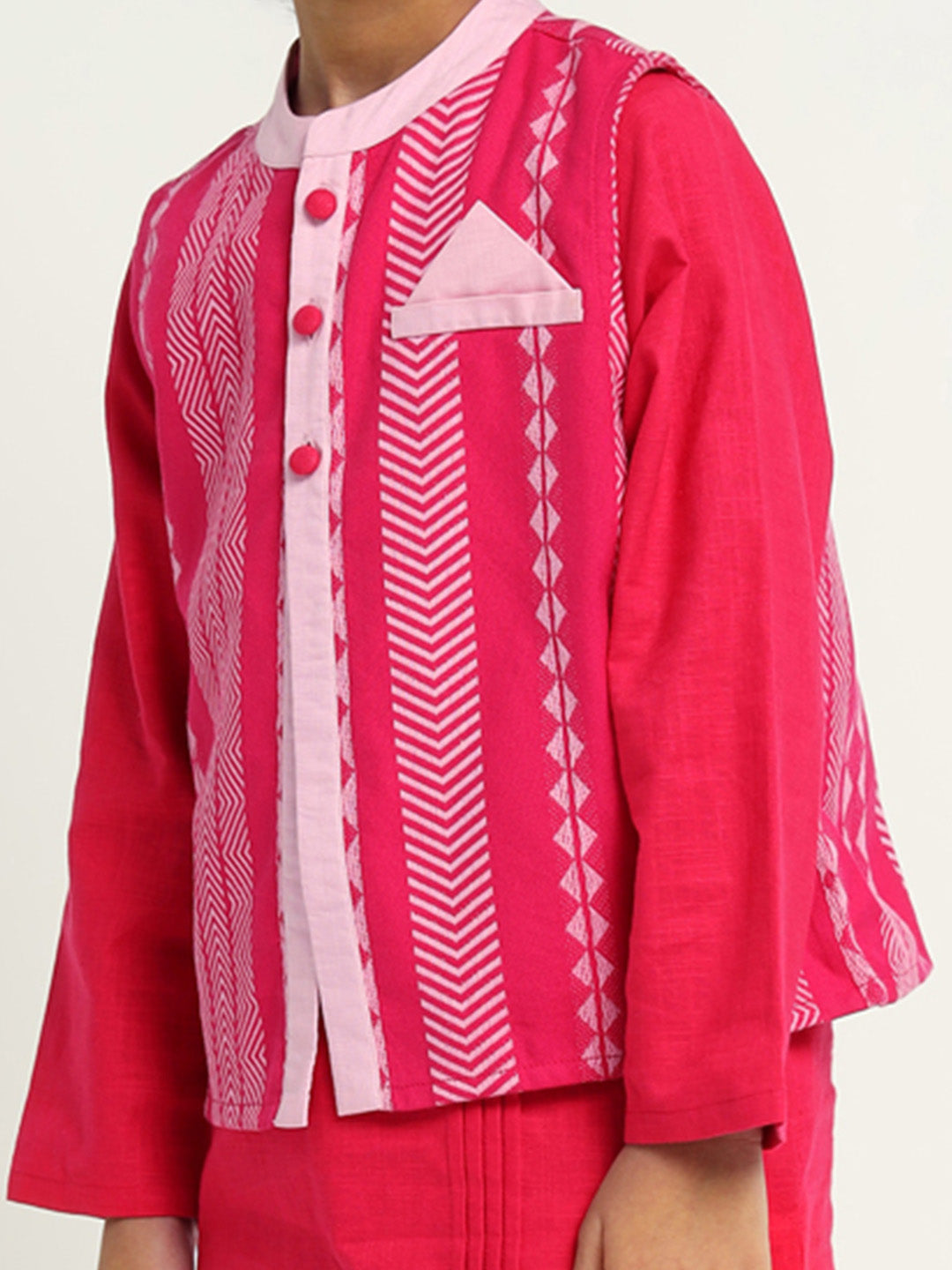 Pink Hibiscus Kurta Set With Jacket