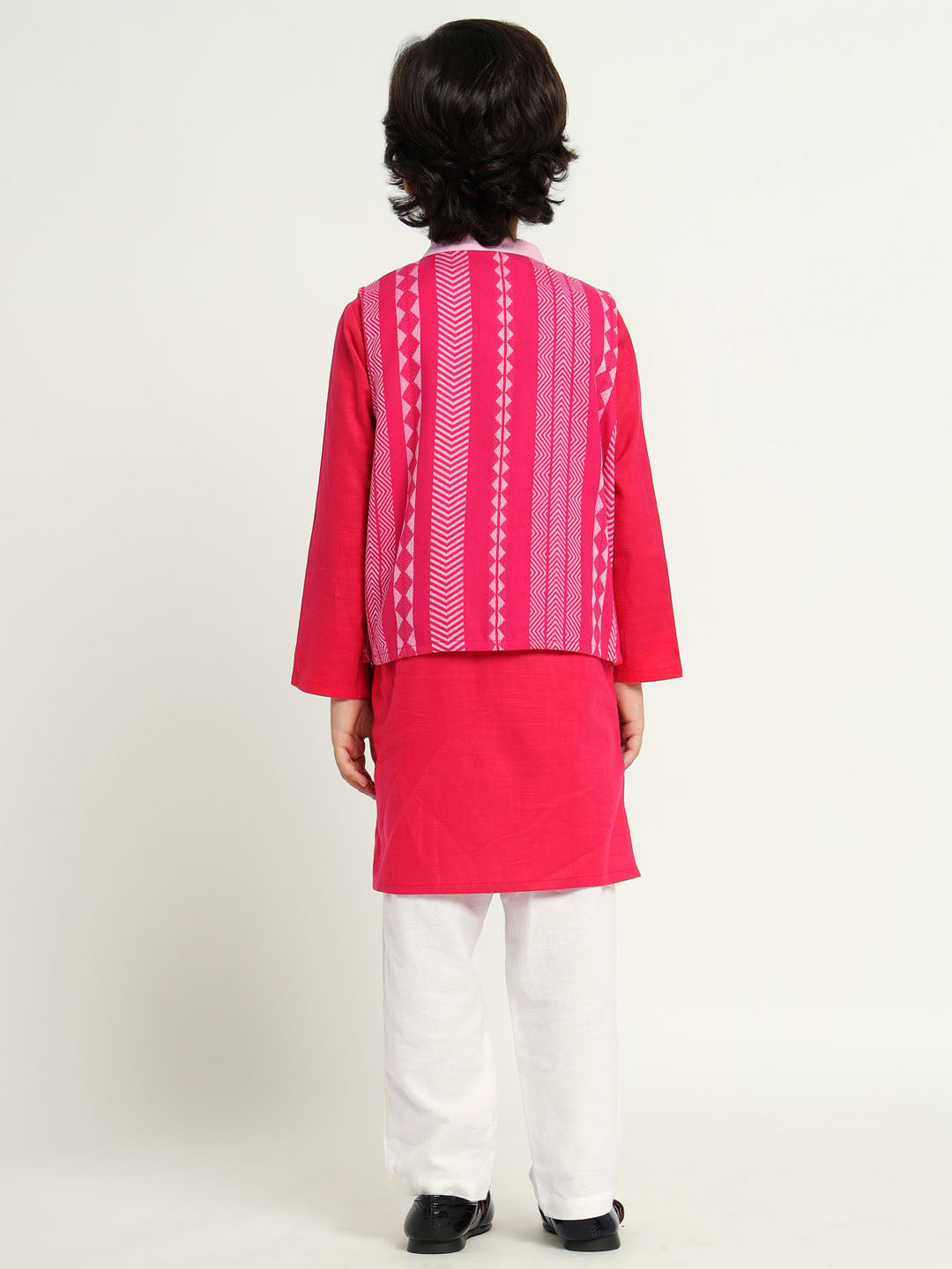 Pink Hibiscus Kurta Set With Jacket