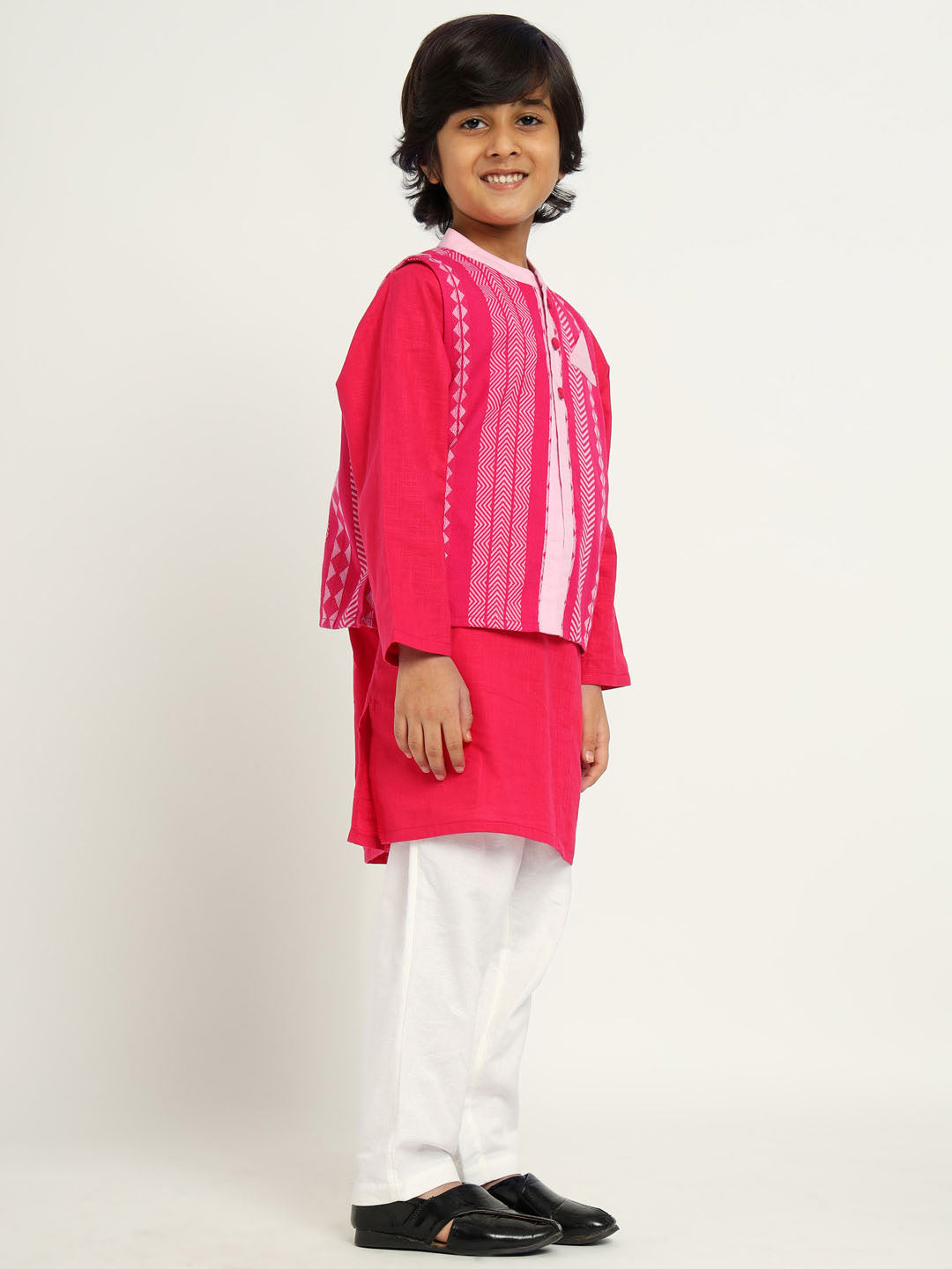 Pink Hibiscus Kurta Set With Jacket