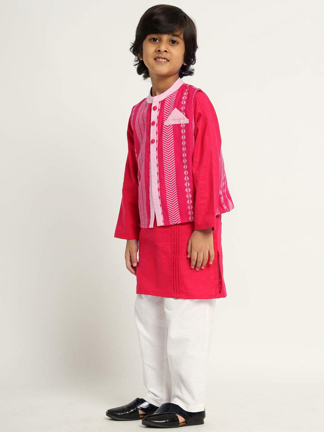 Pink Hibiscus Kurta Set With Jacket