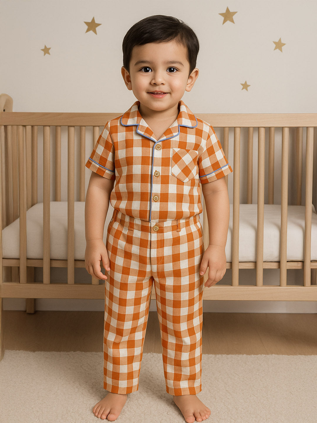 Brown Sugar Gingham Cotton Shirt & Pants Pyjama Set