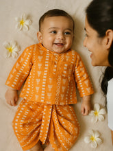 Orange Printed Kurta Dhoti Set