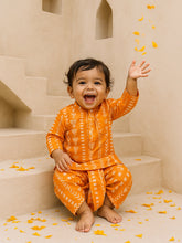 Orange Printed Kurta Dhoti Set