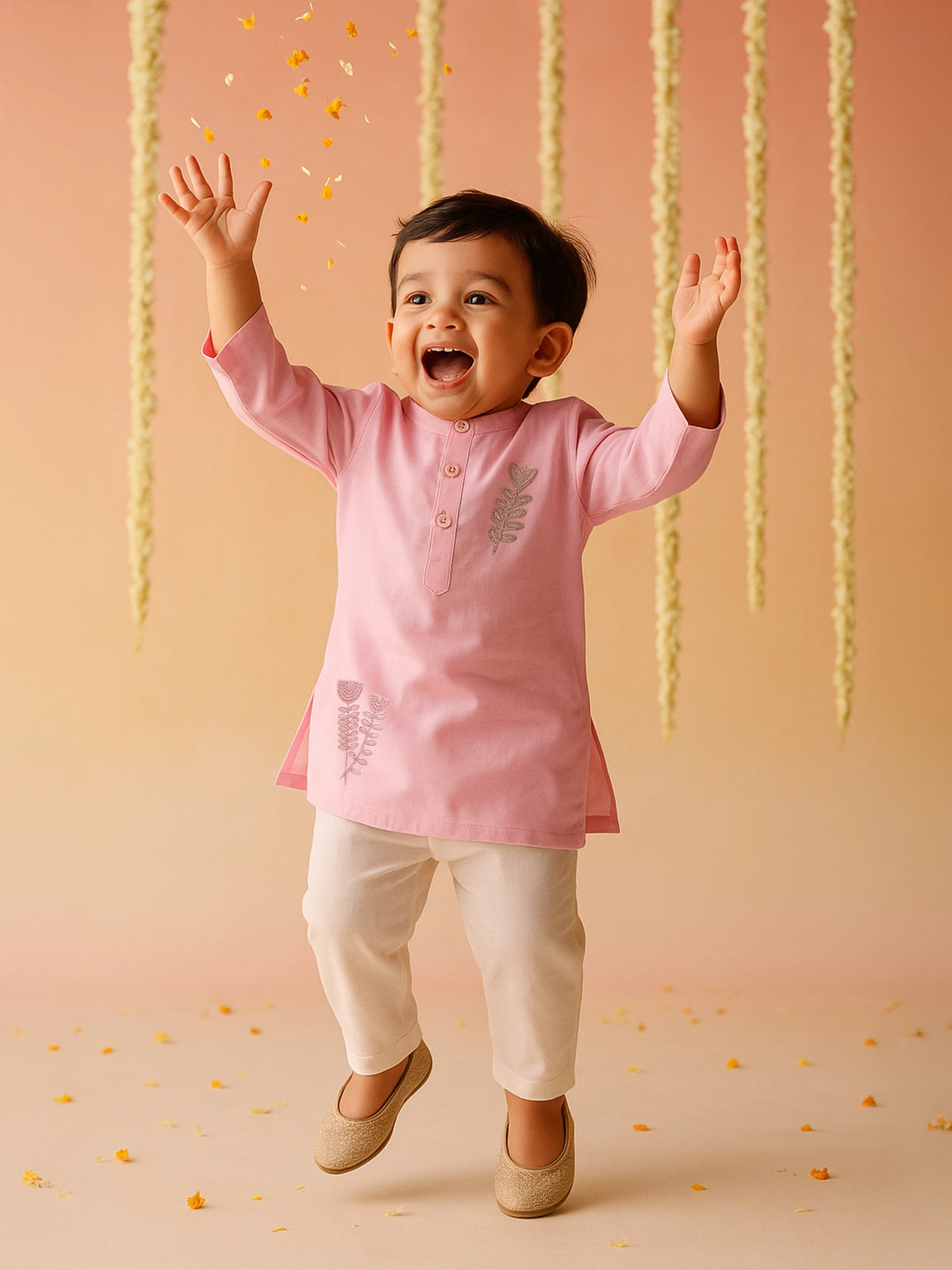 Rose Glow Zari Work Kurta Pajama Set