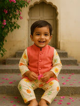 Floral Kurta Set with Pink Nehru Jacket