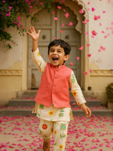 Floral Kurta Set with Pink Nehru Jacket