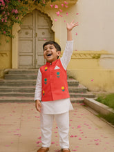 White Kurta Pajama with Pink Jacket Set