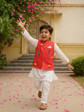 White Kurta Pajama with Pink Jacket Set
