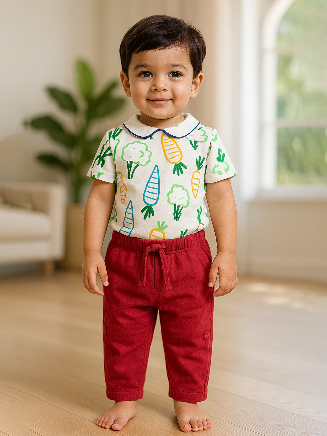 Happy Carrot Cotton Bodysuit & Pants Set