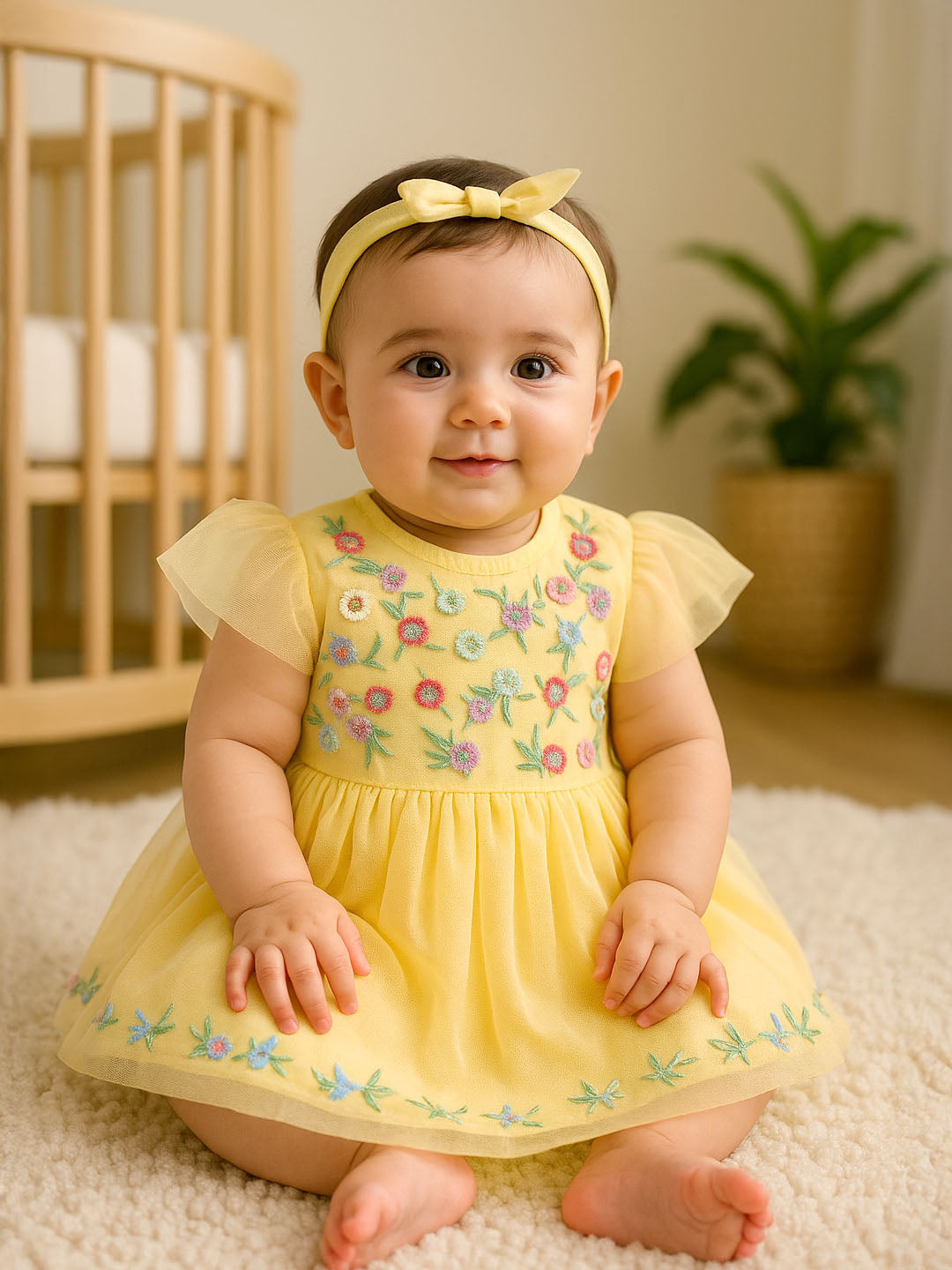 Yellow Embroidered Tulle Dress