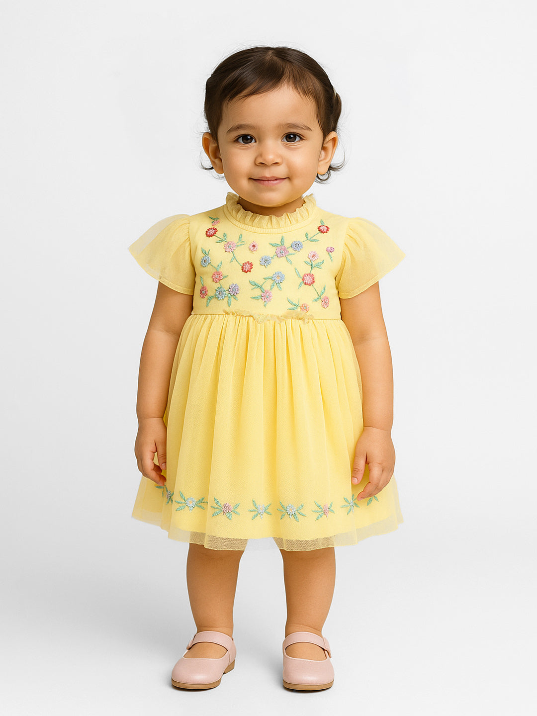 Yellow Embroidered Tulle Dress