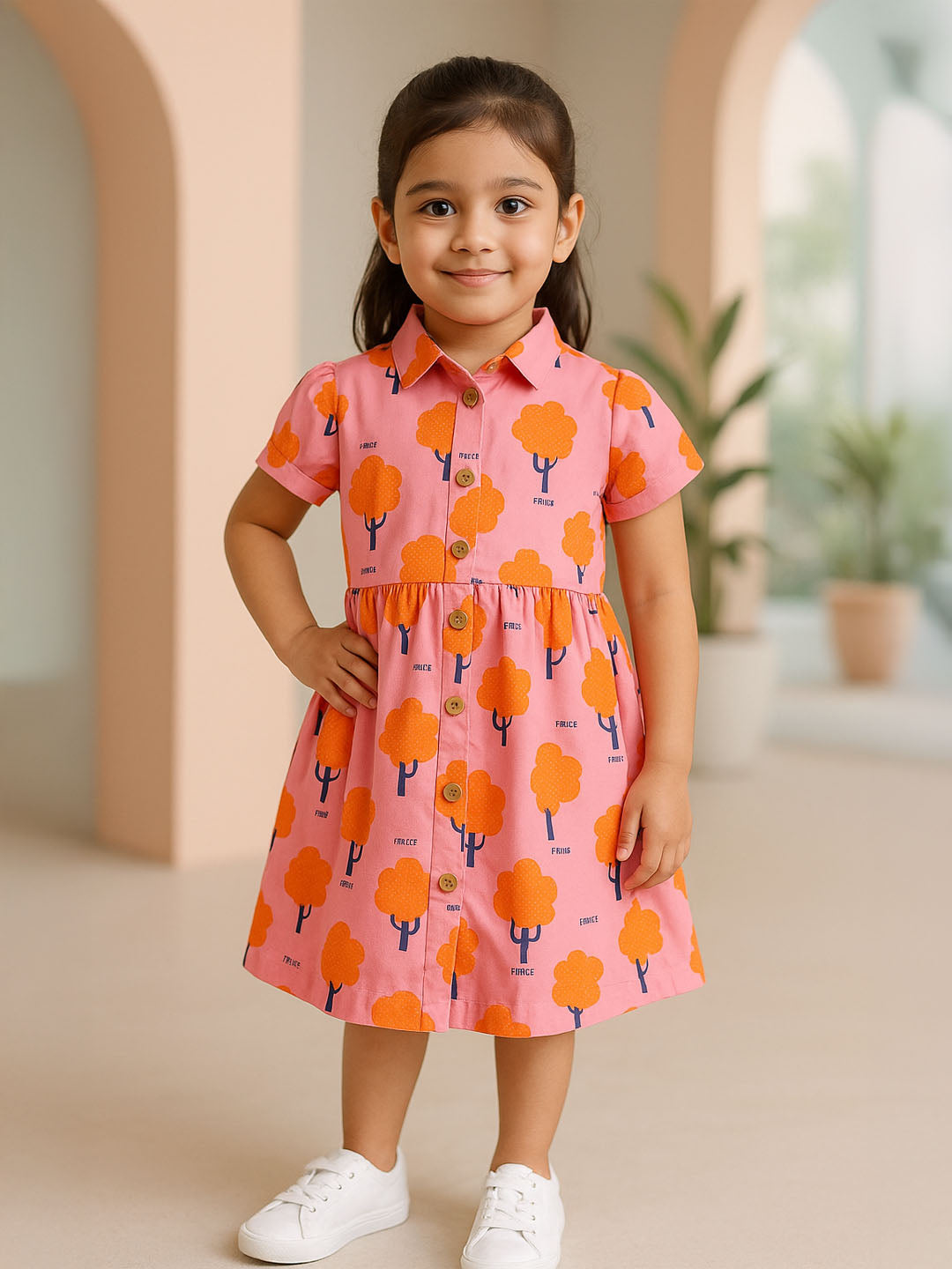 Bloom Ruffle Trim Cotton A-Line Dress
