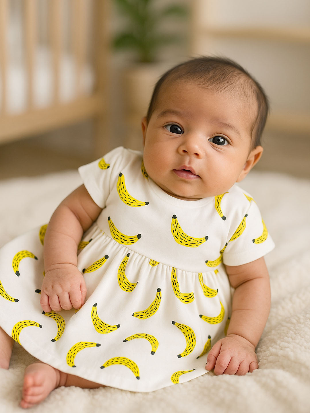 Happy Banana Cotton A-Line Dress