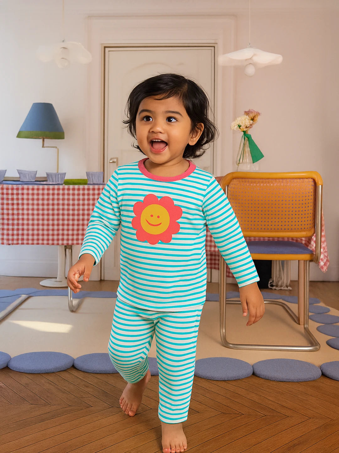 Striped Printed Night Suit Set