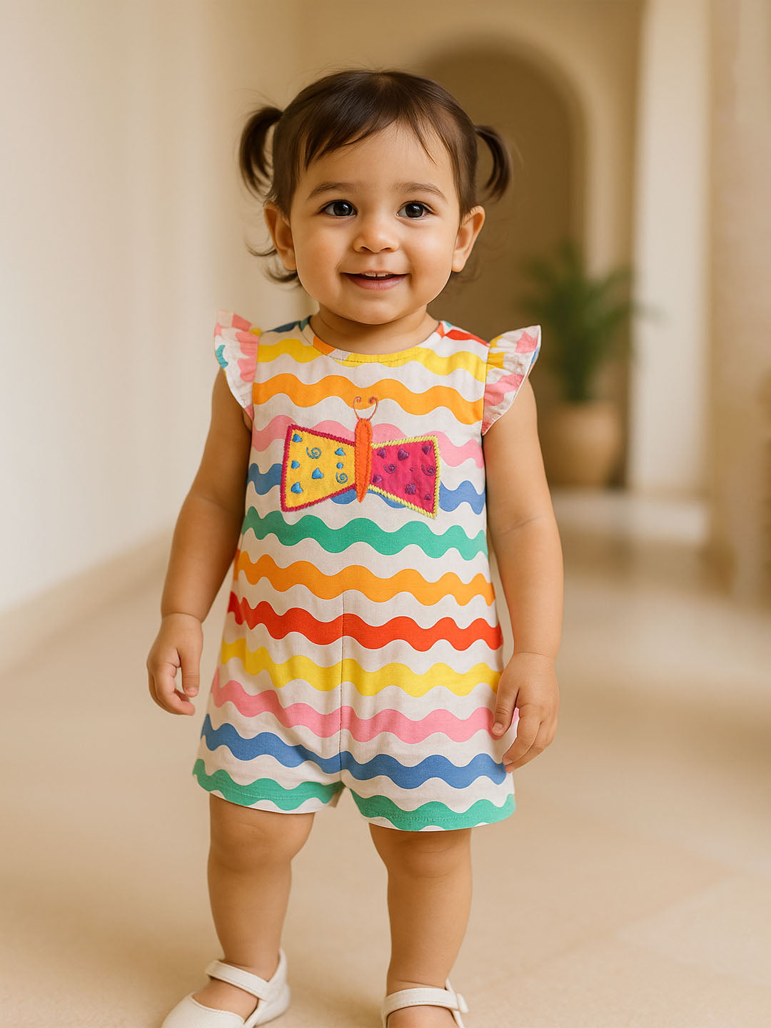 Little Butterfly Embroidered Cotton Romper