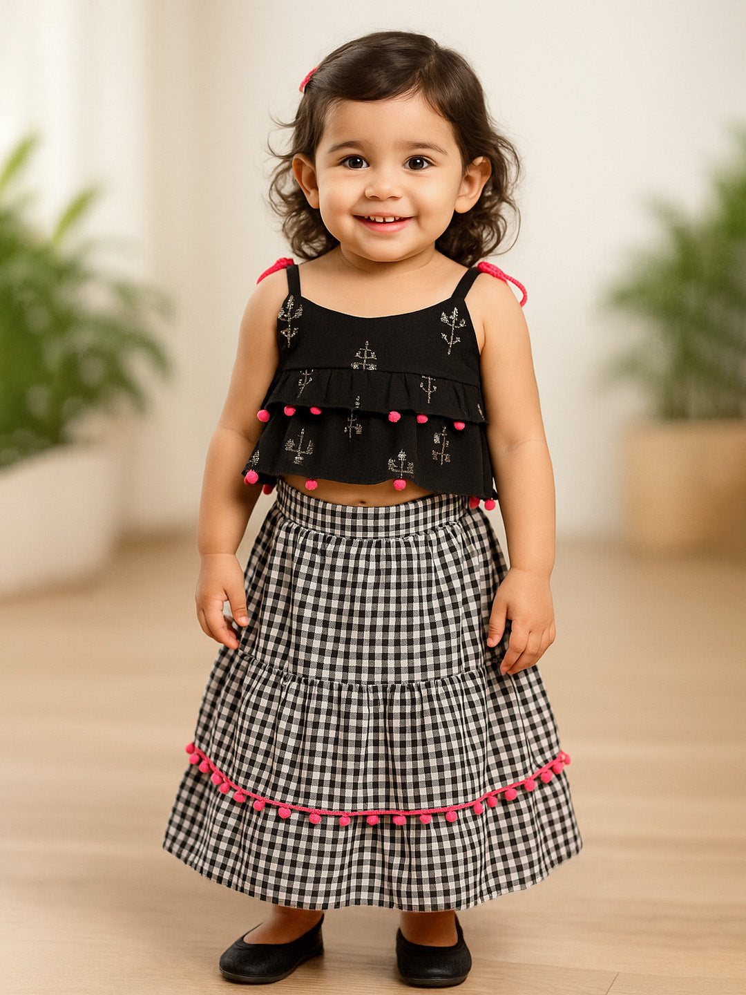 Black Gingham Skirt with Tulip Top