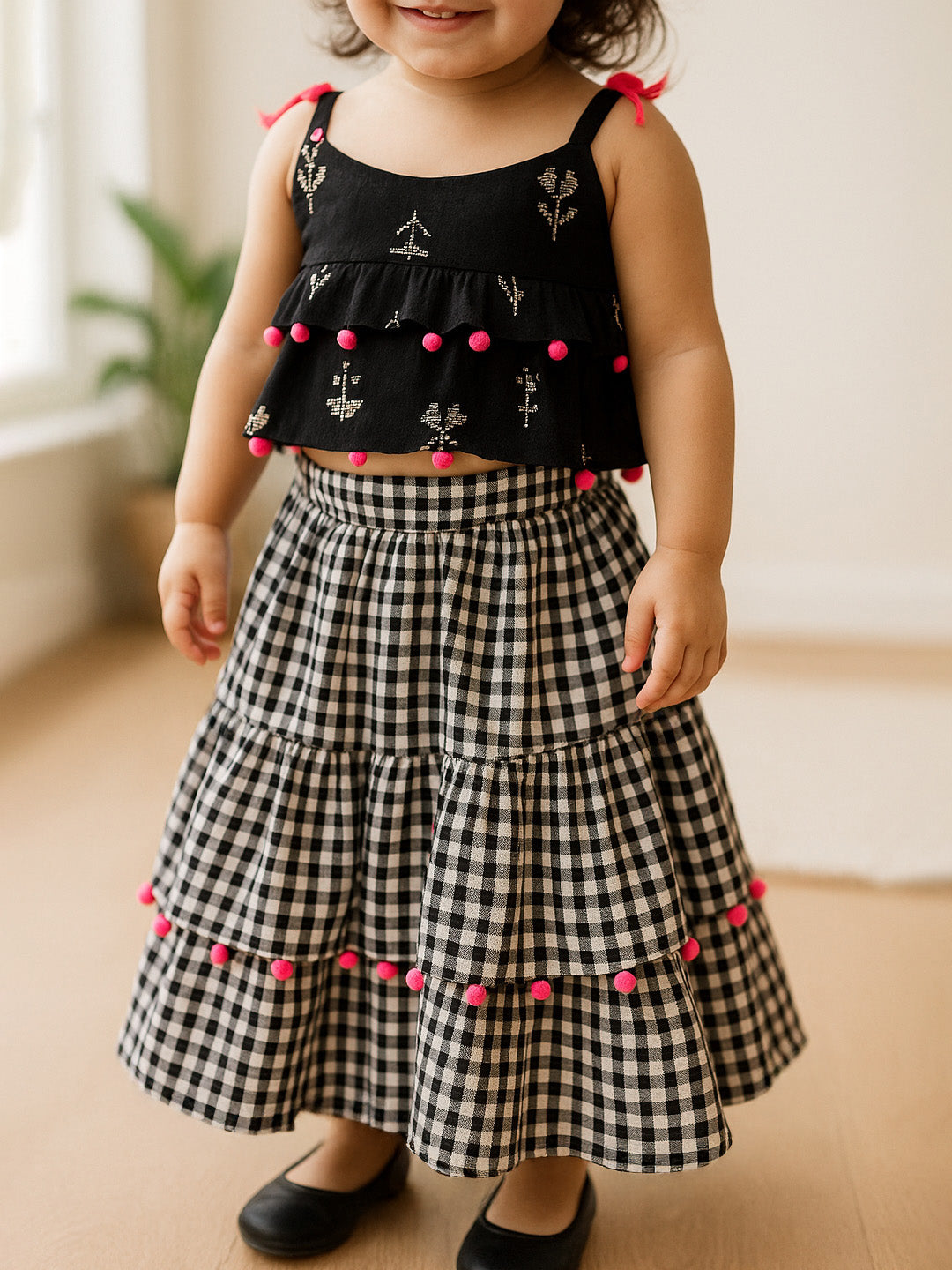 Black Gingham Skirt with Tulip Top