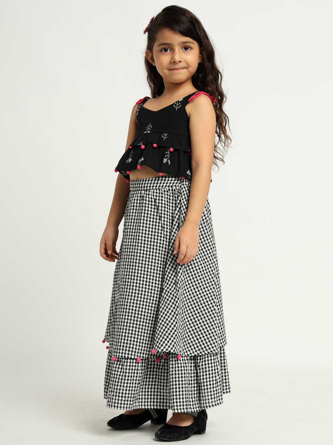 Black Gingham Skirt with Tulip Top