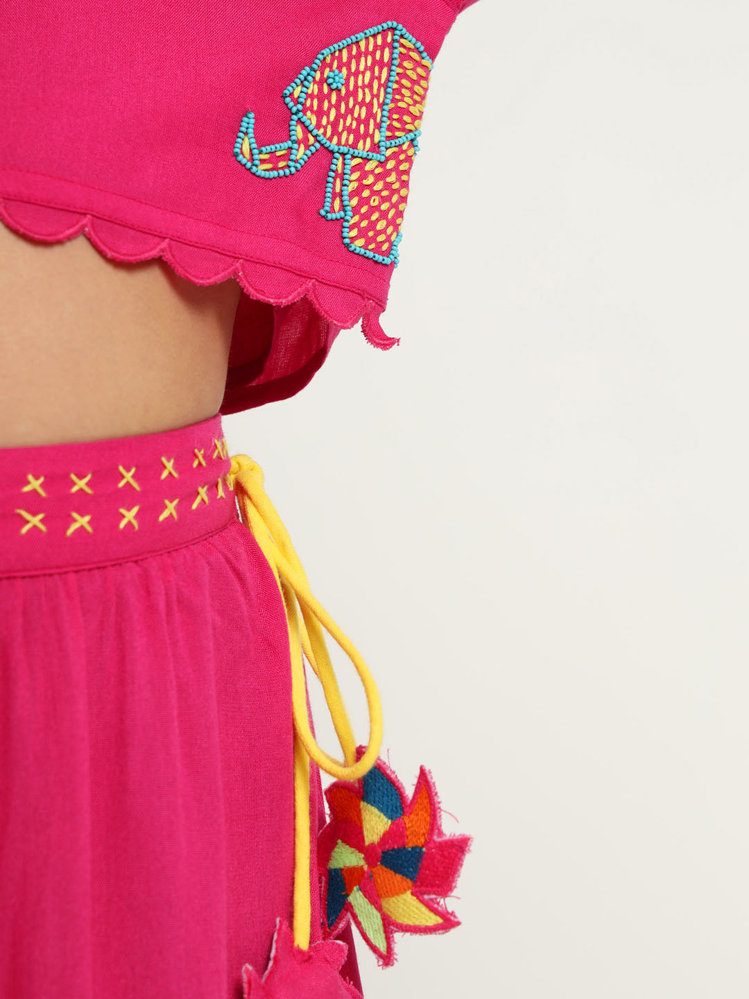 Beaded Haathi Top & Skirt Set