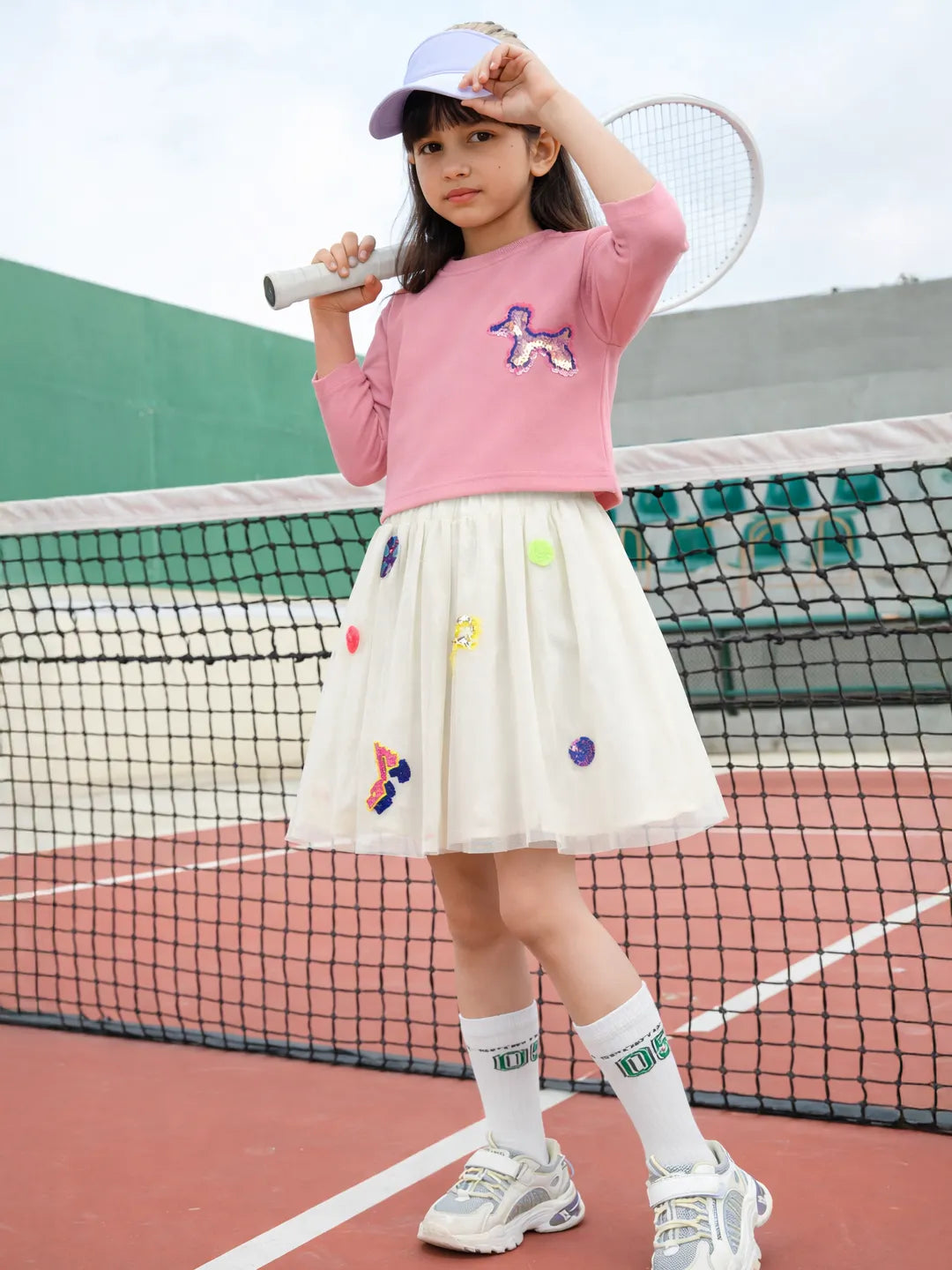 Cotton Sweat & Tulle Skirt Set