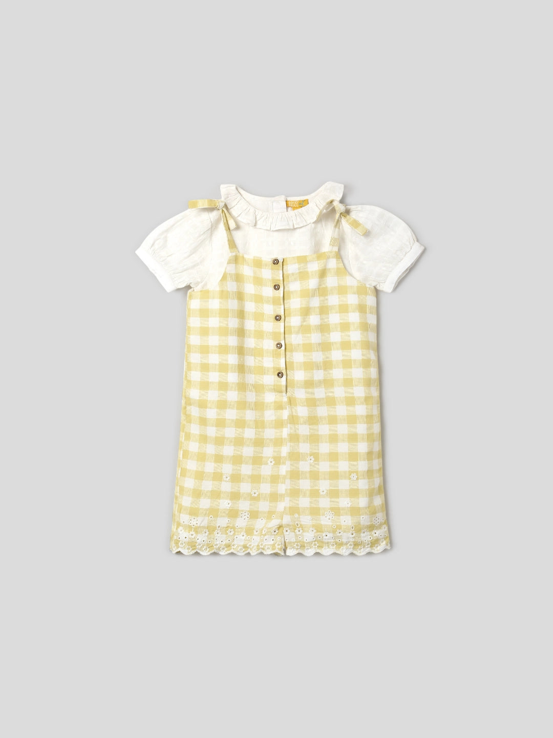 Yellow Check Schiffli Romper Somersault