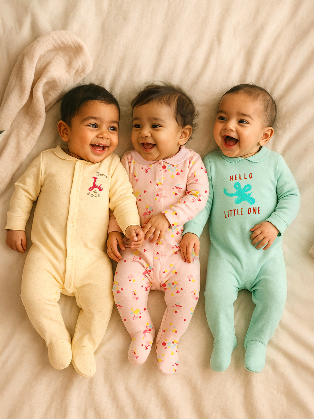 Hello Little One Footed Cotton Sleepsuit- Pack of 3