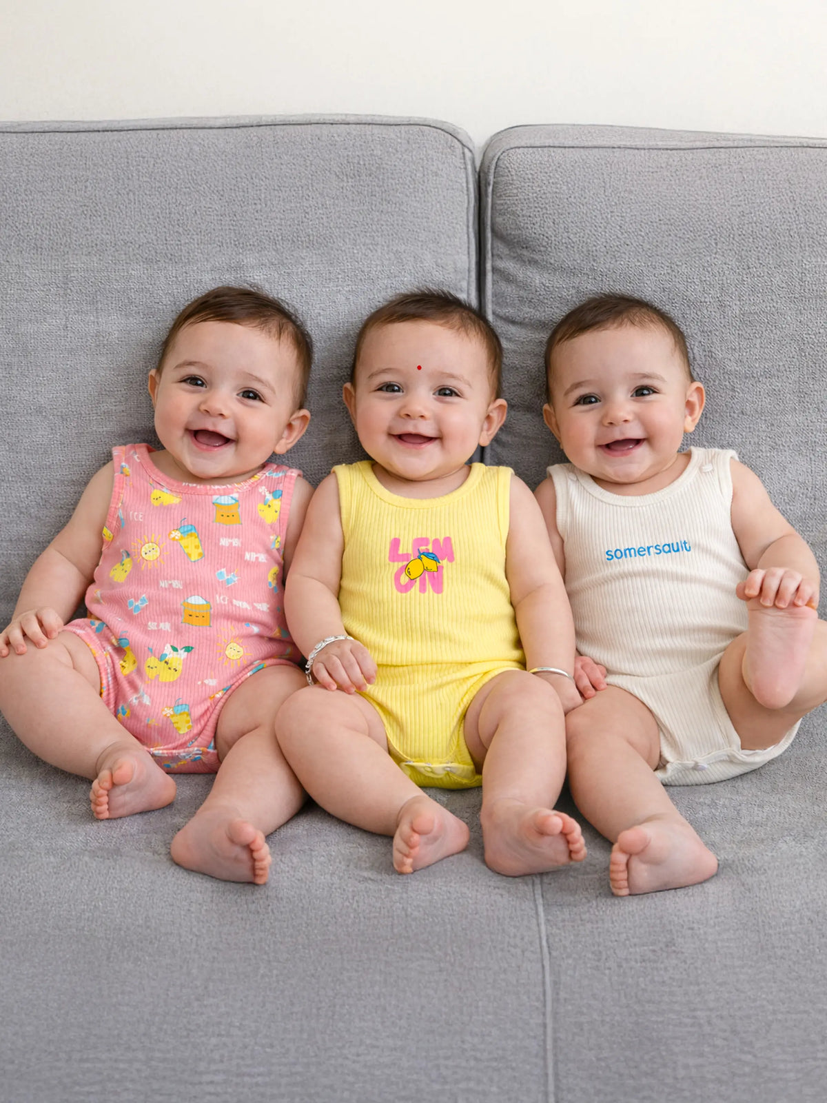 Playful Print & Solid Sleeveless Baby Bodysuit of Pack of 3