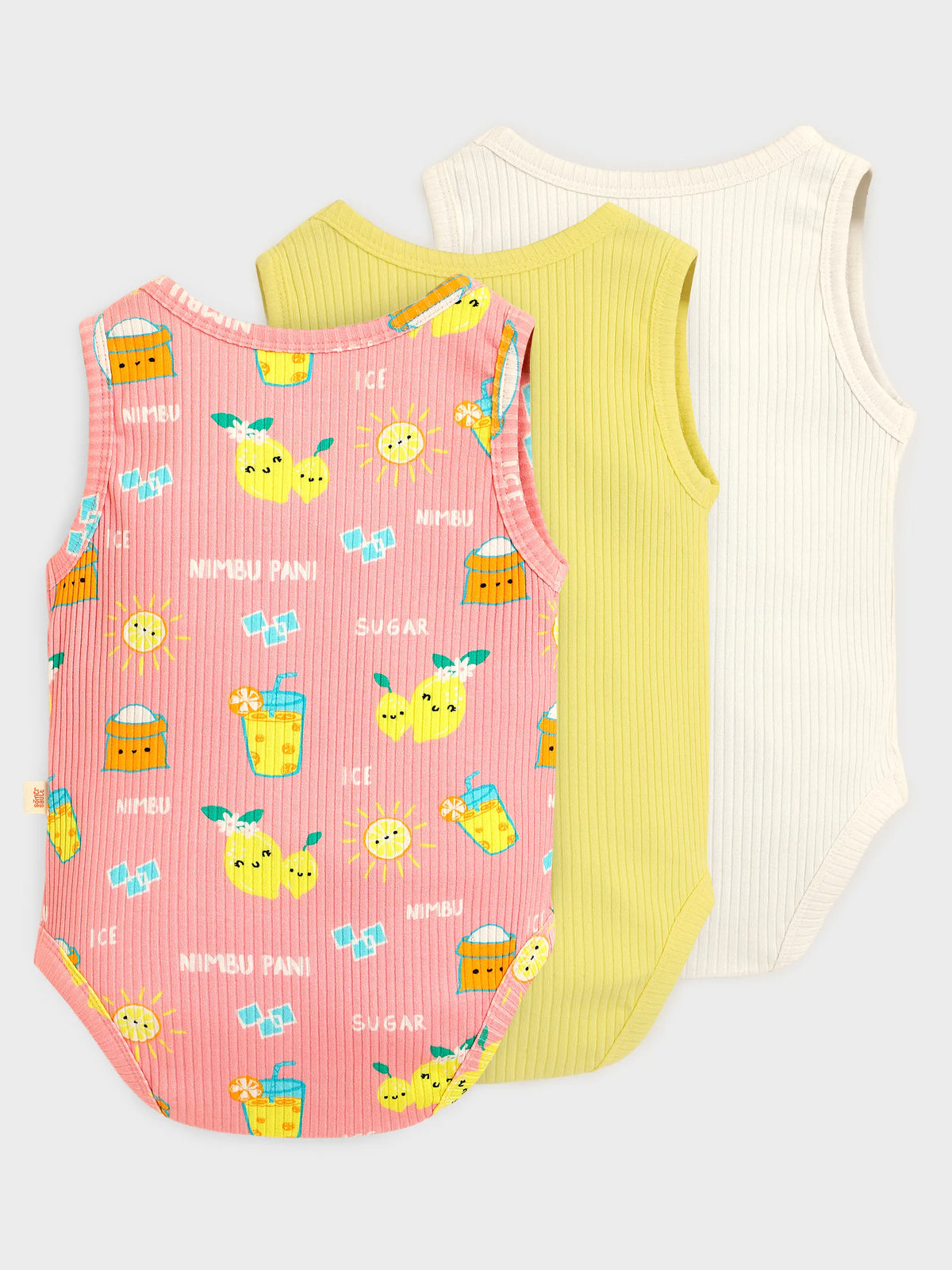 Playful Print & Solid Sleeveless Baby Bodysuit of Pack of 3