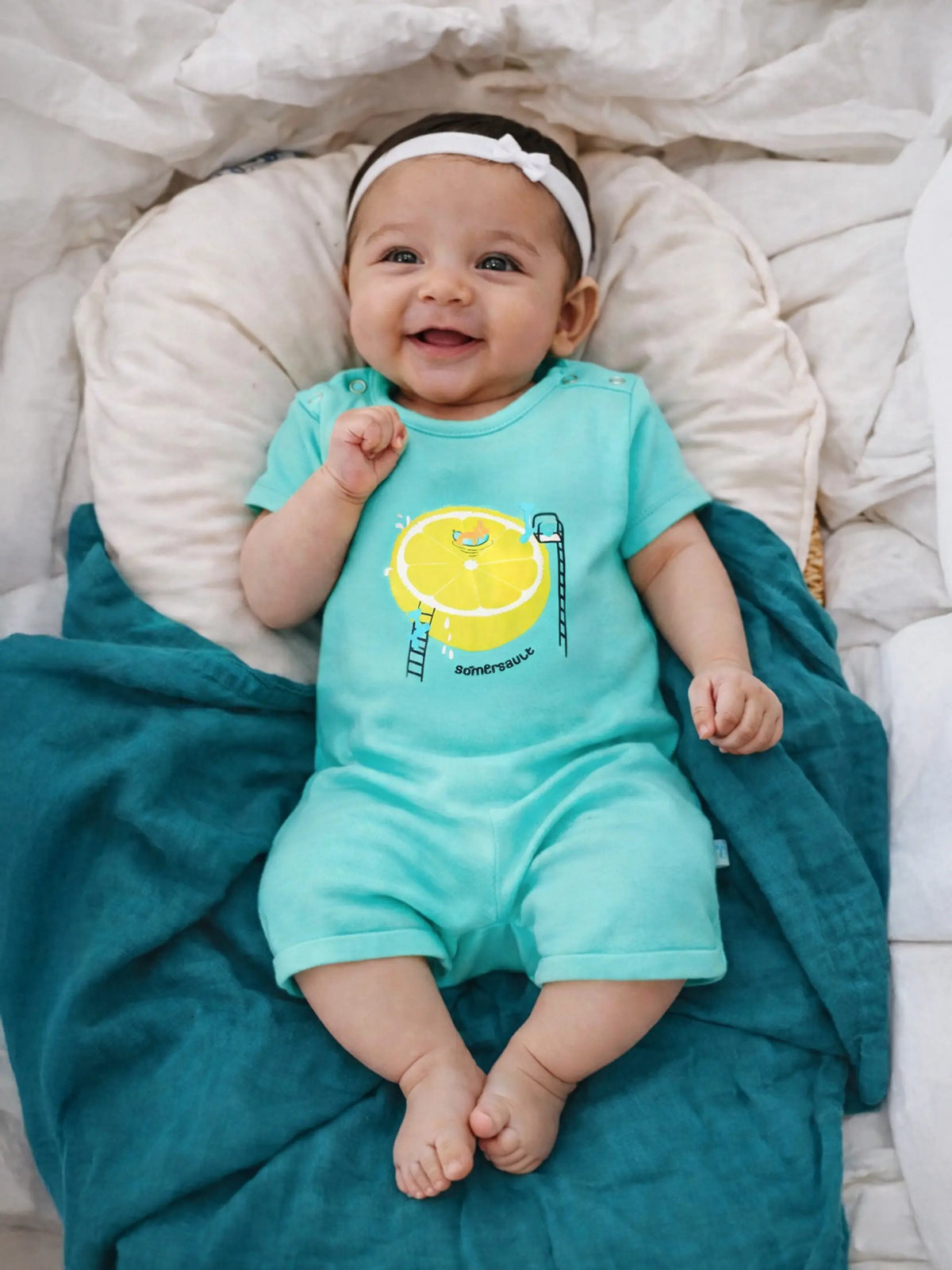 Mint Lemon Graphic Baby Girls Romper