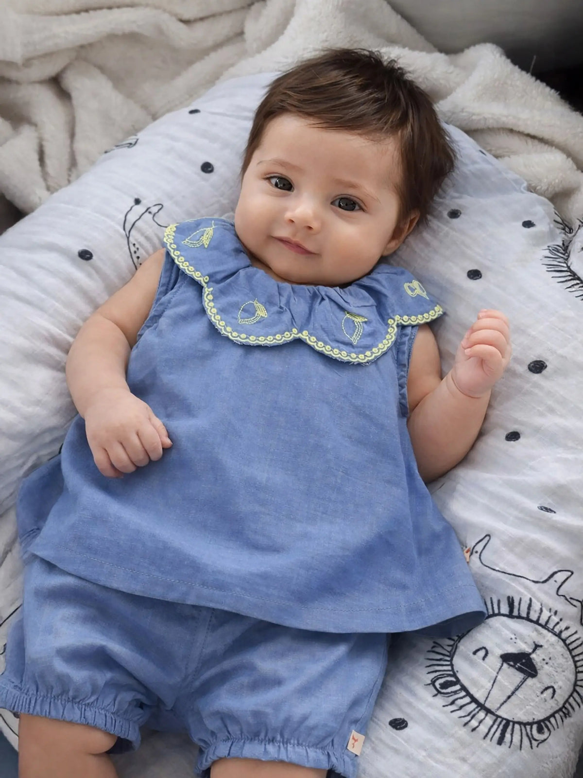 Scallop Collar Chambery Romper