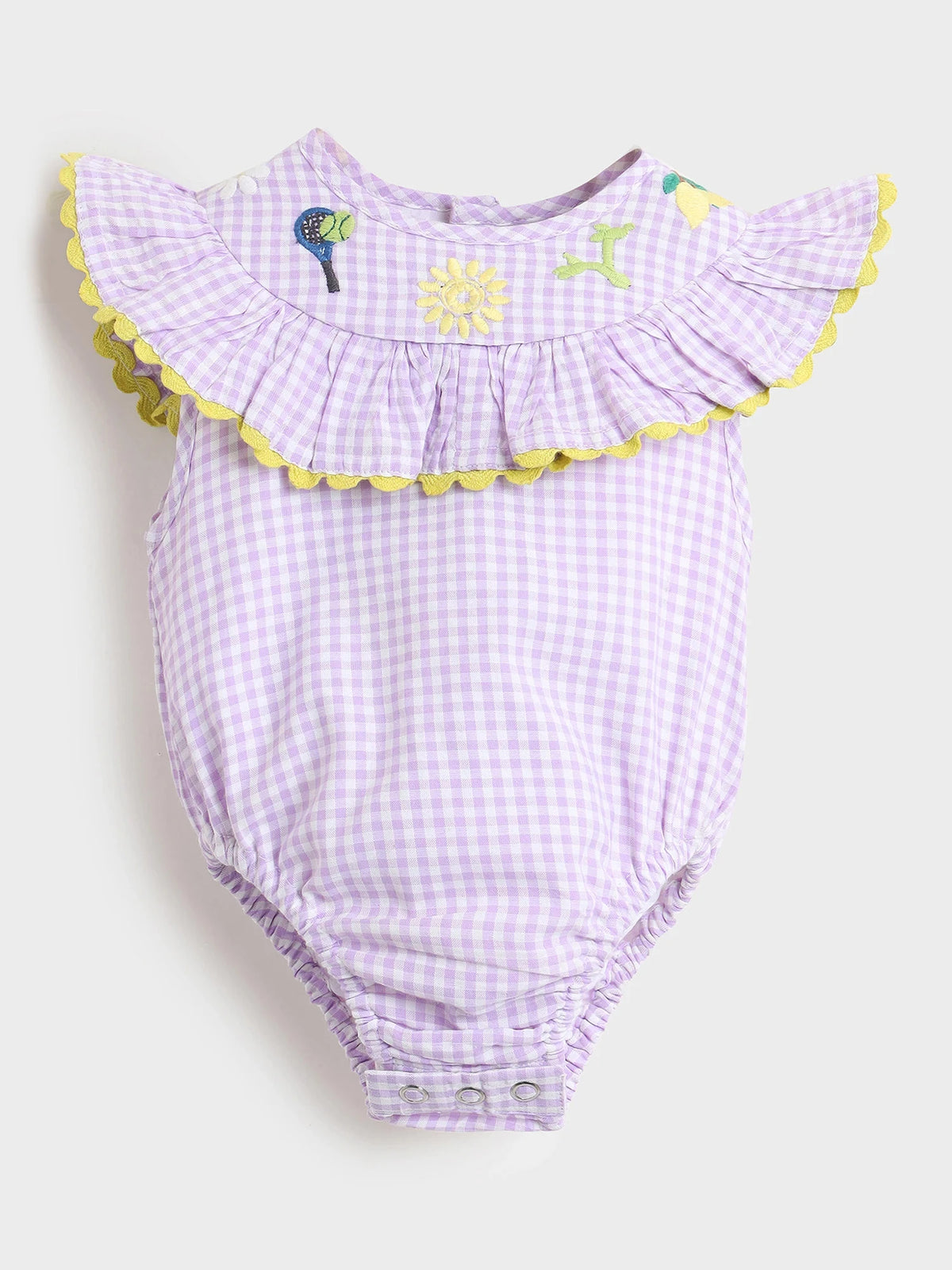 Gingham Embroidered Frill Bodysuit