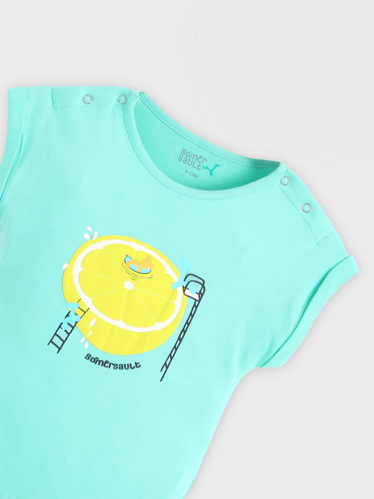 Mint Lemon Graphic Baby Girls Romper