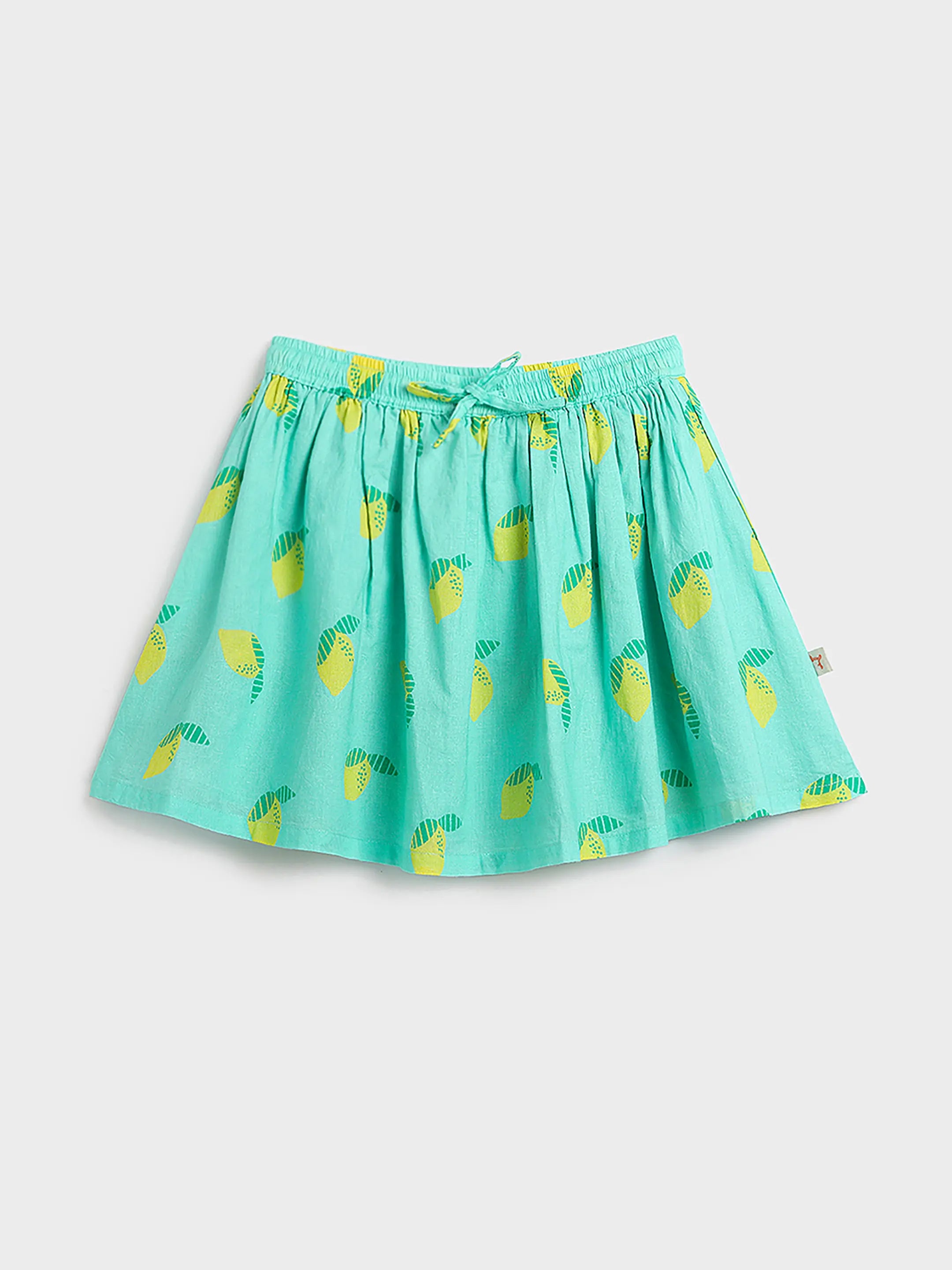 Aqua Pineapple Print Gathered Skirt for Girls