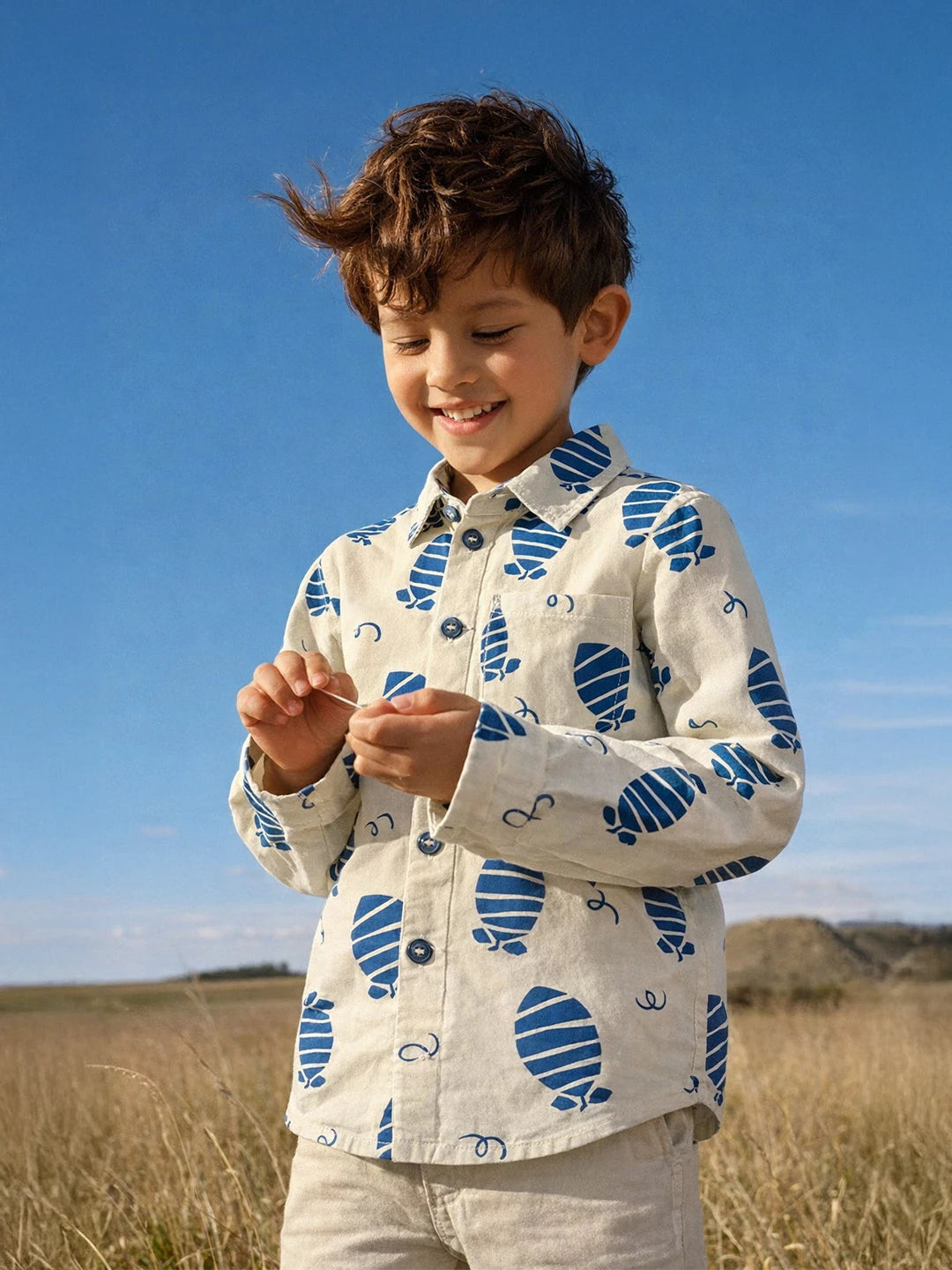 Blue Lemon Printed Cotton Shirt