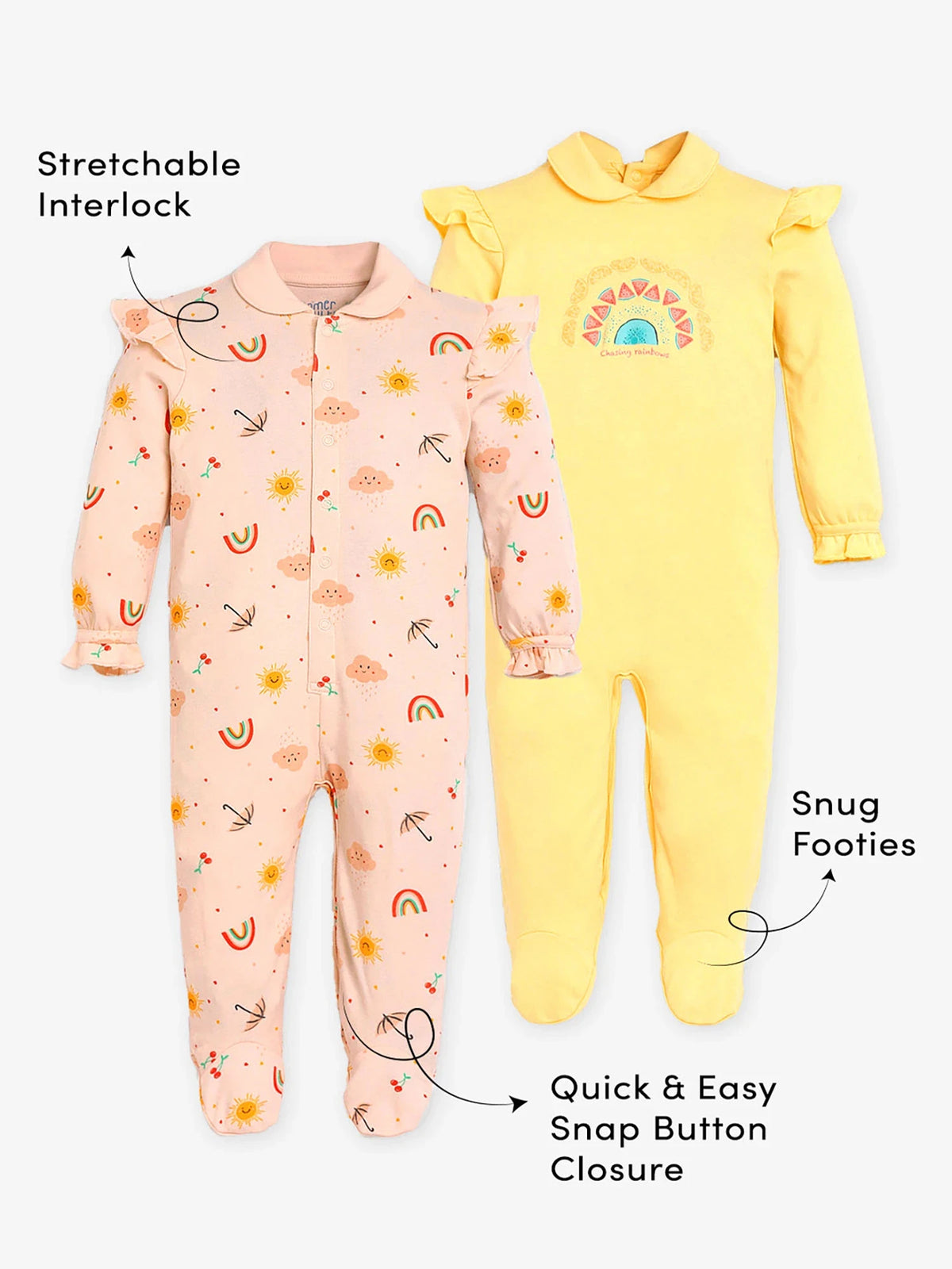 Pack of 2 Footed Cotton Sleepsuit