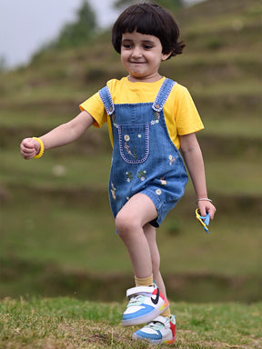 Flora Embroidered Denim Dungaree with Cotton Tee